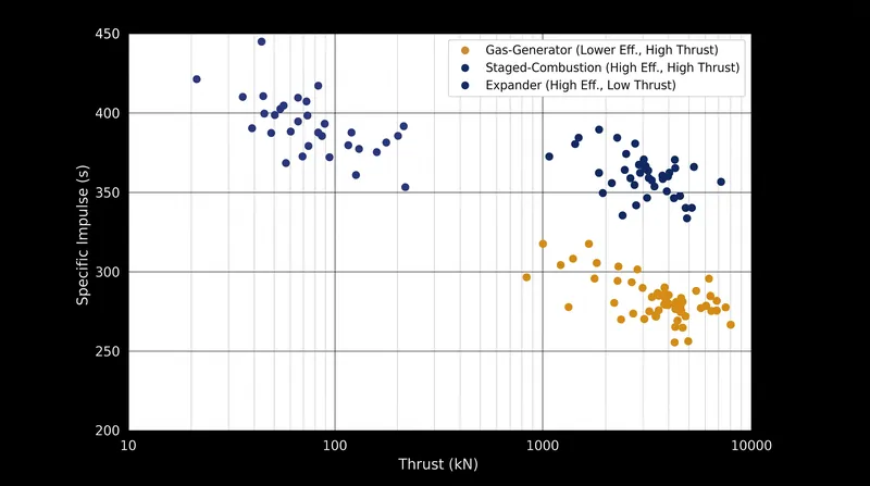 The trade-off between efficiency and raw power across different engine architectures.