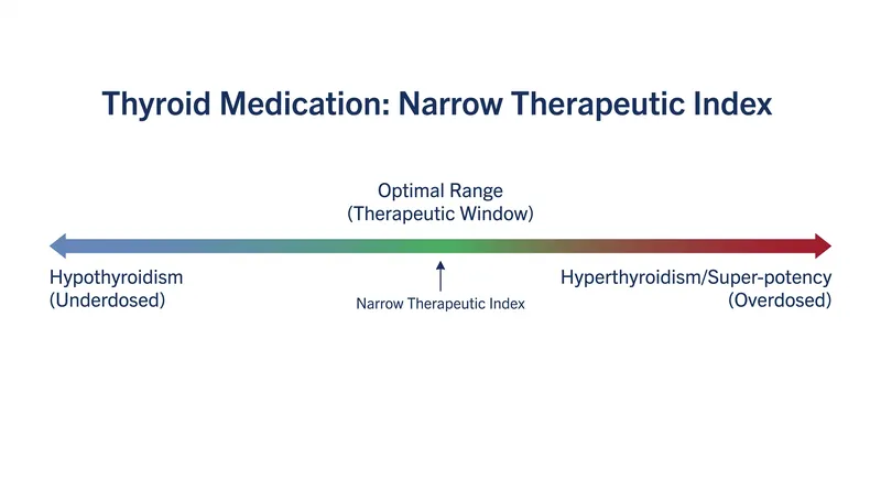 Thyroid medications require precise dosing; super-potent tablets can push patients into drug-induced hyperthyroidism.