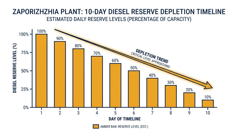 Onsite diesel reserves are projected to be exhausted in approximately 10 days without resupply.