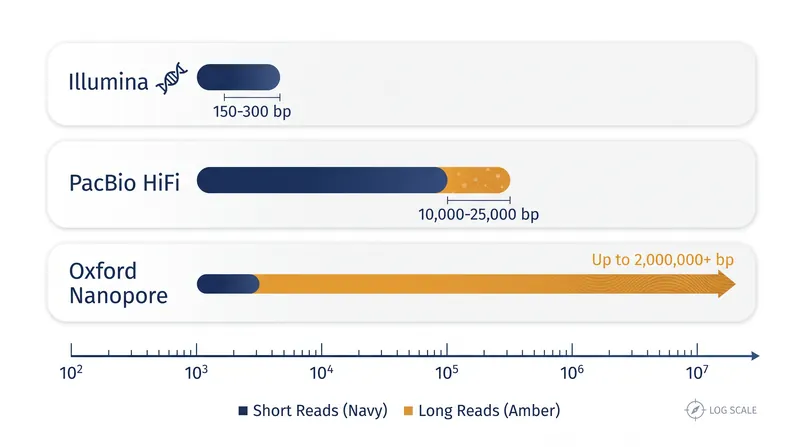 Read lengths vary by orders of magnitude depending on the underlying sequencing chemistry.