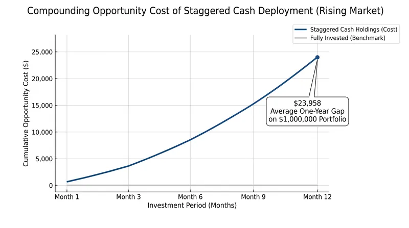 Holding cash on the sidelines during a rising market creates an immediate and compounding opportunity cost.
