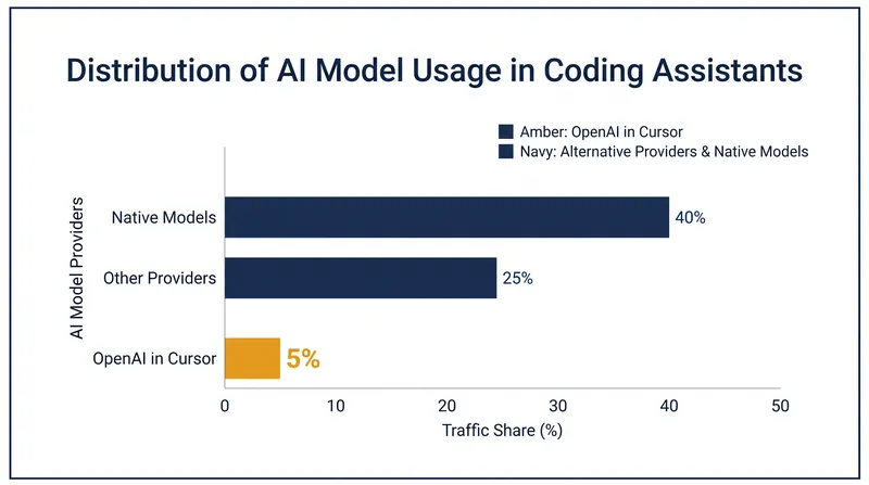 Cursor leadership states that OpenAI models account for only 5% of the platform's current user traffic.