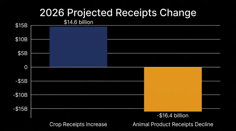 Crop producers are expected to see increased receipts in 2026, while the livestock sector faces a significant contraction.