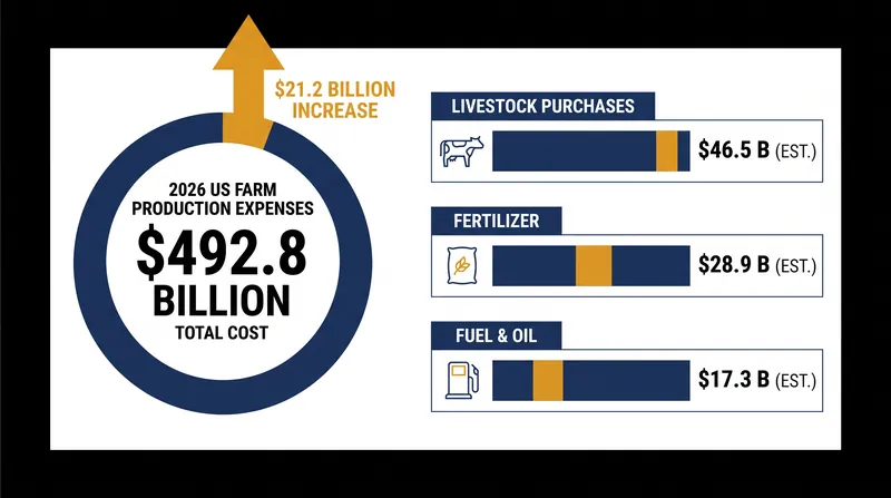 Total farm production expenses are forecast to reach a record $492.8 billion in 2026.