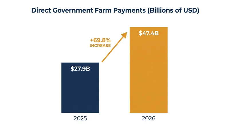 Direct government farm payments are projected to surge by nearly 70% to offset rising operational costs.