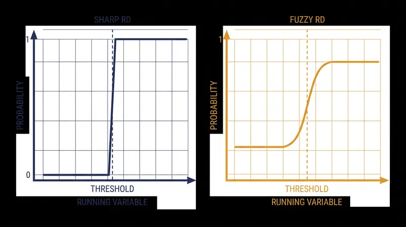 In a sharp design, treatment probability jumps perfectly from 0 to 1 at the cutoff.