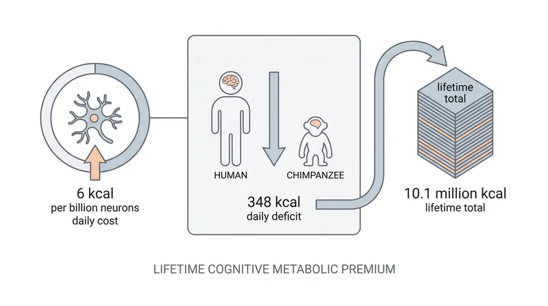 The absolute caloric cost of human encephalization over an 80-year lifespan.