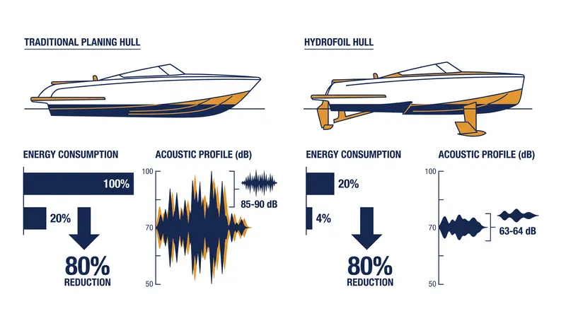 The physics of foiling: how lifting the hull slashes both energy demand and acoustic footprint.