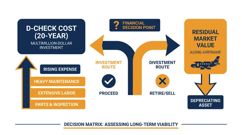 As aircraft approach their second or third D-check, airlines must weigh the cost of the overhaul against the plane's residual value.