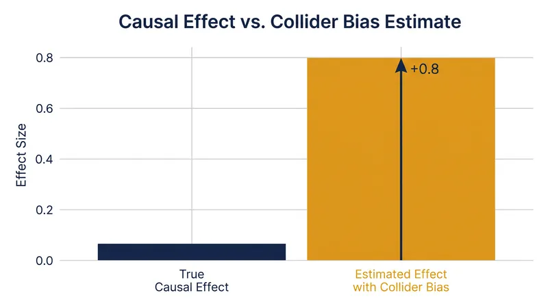 Adjusting for a collider variable can create a false statistical correlation where no actual causal relationship exists.