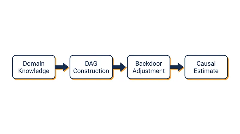 The causal inference pipeline relies on human domain knowledge to define the structural model before statistical adjustment begins.