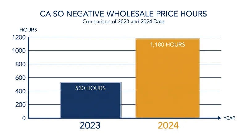 Negative wholesale pricing hours in the California Independent System Operator market more than doubled between 2023 and 2024.