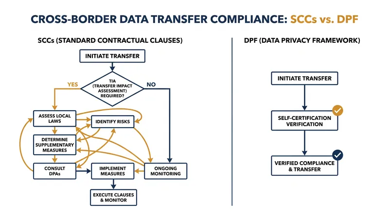 The DPF removes the per-vendor Transfer Impact Assessment requirement, shifting the burden to the US importer.