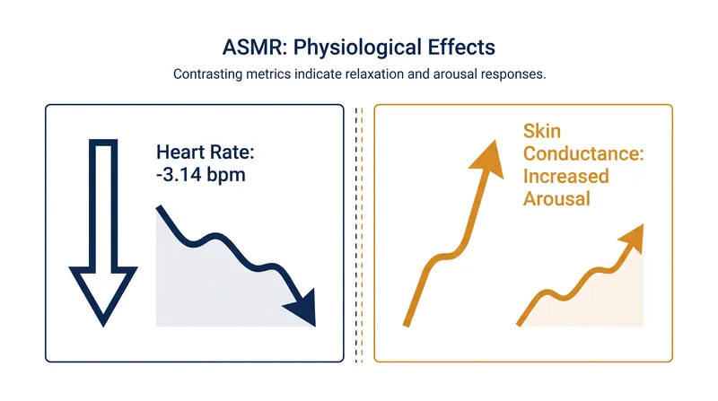 Clinical studies show ASMR produces a unique state of 'relaxed arousal,' simultaneously lowering heart rate and increasing skin conductance.