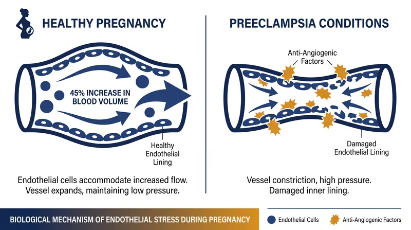 How preeclampsia damages the delicate inner lining of blood vessels, accelerating arterial stiffening.