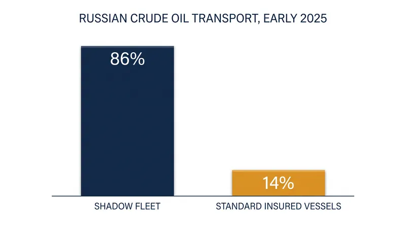 The vast majority of sanctioned Russian crude is now moved by shadow vessels.