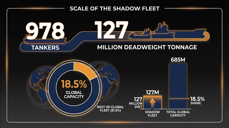 The shadow fleet now accounts for nearly a fifth of global oil tanker capacity.
