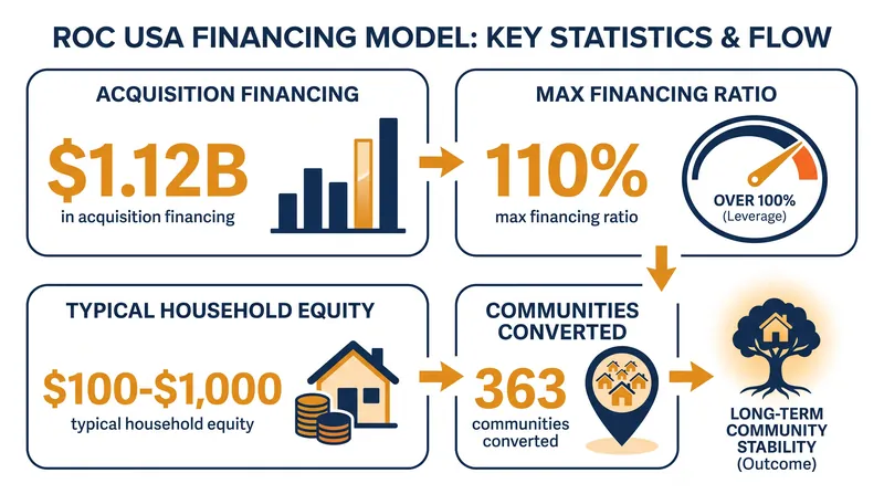 The cooperative financing model relies on low upfront equity from residents and high-leverage commercial loans.