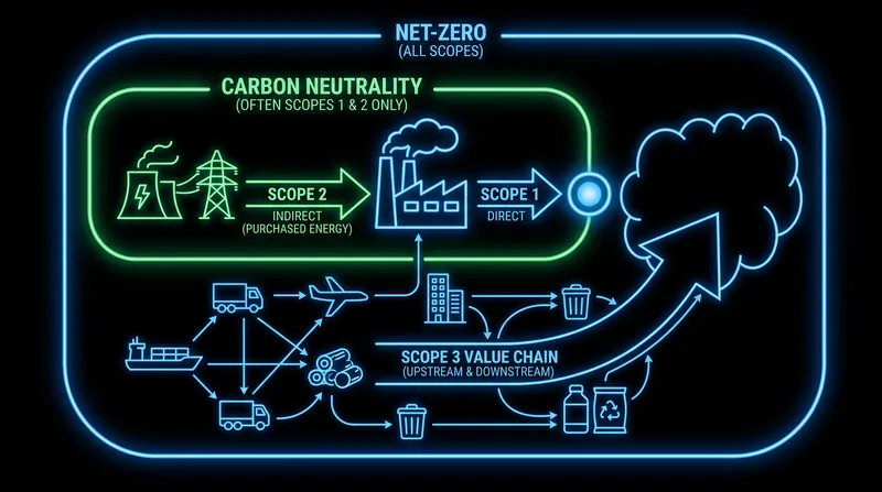 Net-zero commitments mandate the inclusion of Scope 3 supply chain emissions, which often make up the majority of a company's footprint.
