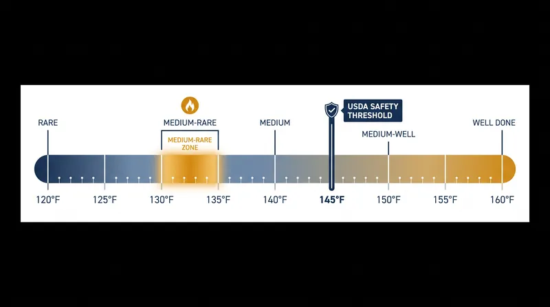 The culinary consensus for optimal texture falls 10 to 15 degrees below the USDA's blanket safety threshold.