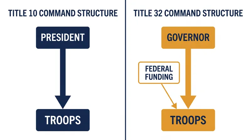 Command and funding pathways under Title 10 and Title 32 authorities.