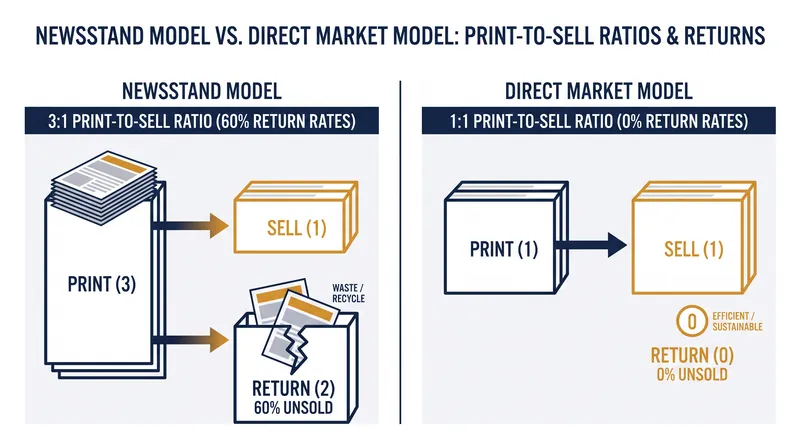 The Direct Market eliminated the massive overprinting required by the newsstand's returnable model.