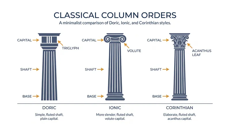 The defining features of the three primary classical orders.