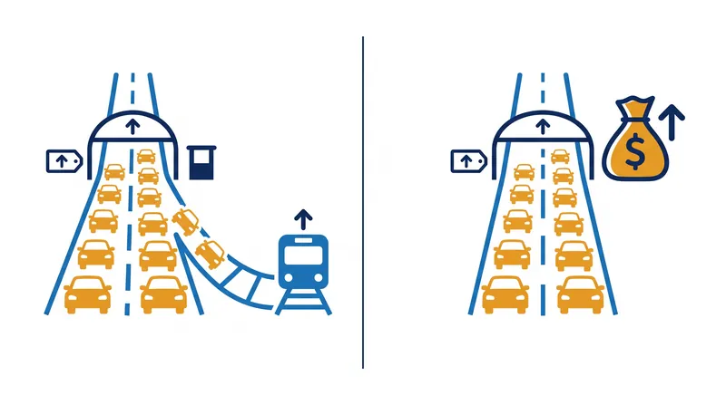 When demand is inelastic, drivers absorb the cost of a toll rather than changing their travel behavior, resulting in high revenues but modest traffic reductions.