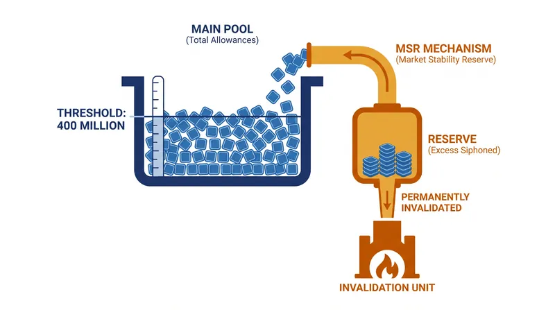 How the Market Stability Reserve absorbs excess carbon allowances to maintain price stability.