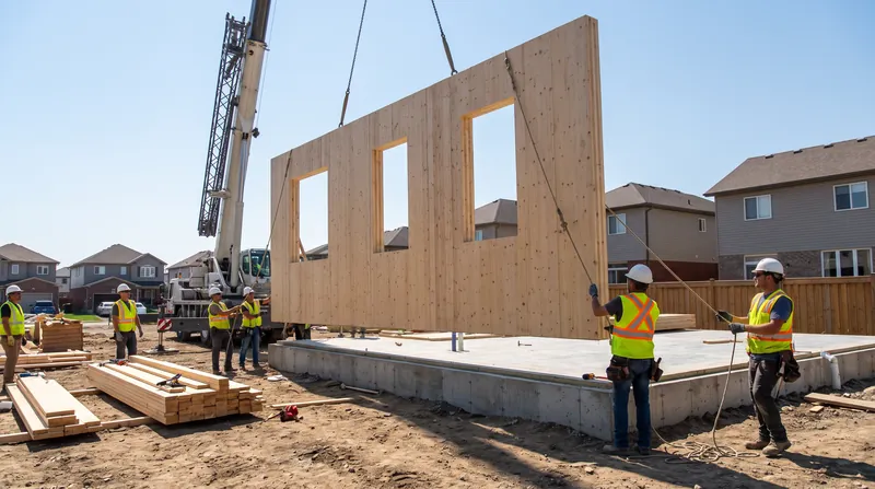 Because CLT panels are CNC-milled in a factory, the structural shell of a home can be assembled in days rather than weeks.