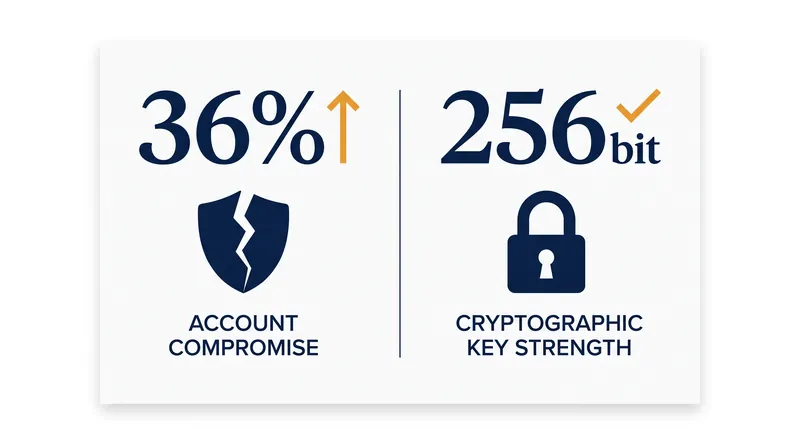 Public-key cryptography offers exponentially more security than human-generated passwords.