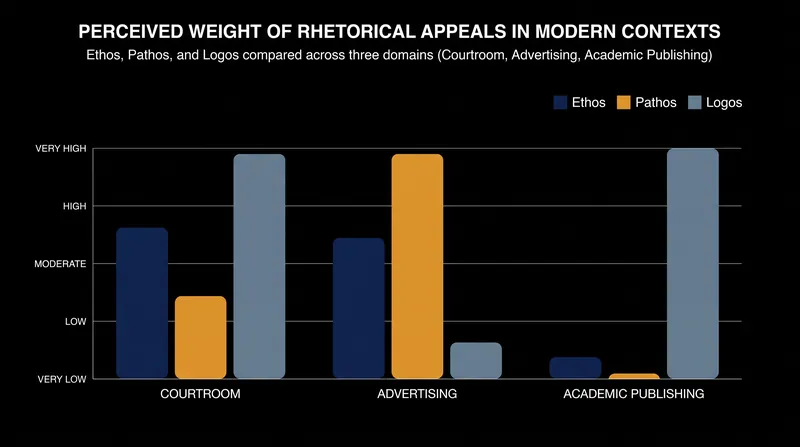 Different professional environments require a different balance of the three rhetorical appeals.