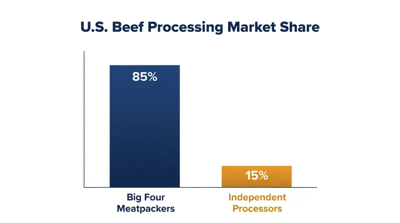Four major companies currently process roughly 85% of all beef in the United States.