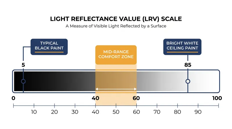 The LRV scale measures the percentage of visible light a surface reflects.