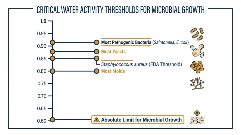 Different classes of microorganisms have distinct minimum water activity requirements for growth.