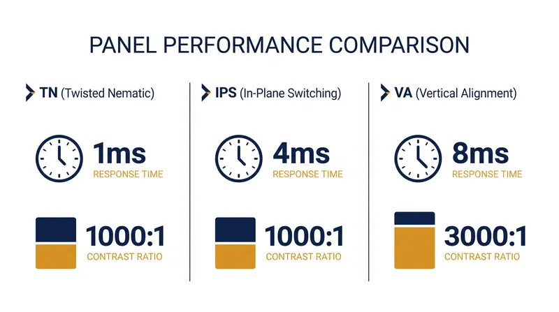 Baseline hardware performance metrics across the three primary LCD panel architectures.