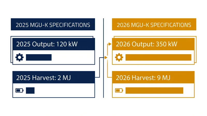 With the MGU-H banned for 2026, the MGU-K's output and harvesting limits are being drastically increased.