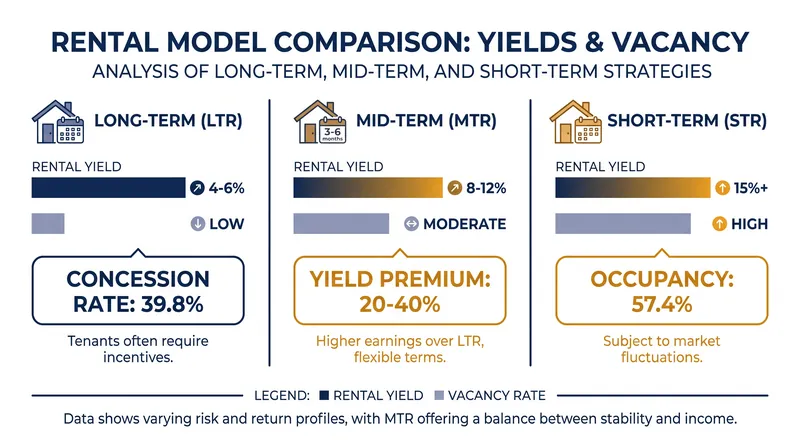 The mid-term rental model captures a yield premium while avoiding the high vacancy rates of short-term vacation rentals.