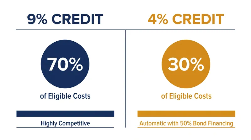 The 9% credit delivers more than double the equity of the 4% credit, but is strictly capped by state population.