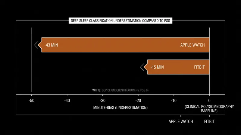 Average minute-bias for deep sleep classification across major consumer devices.