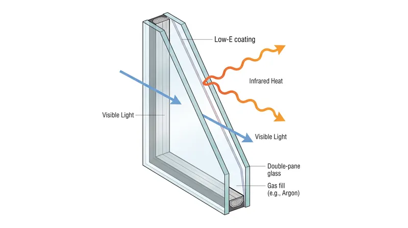 Low-E coatings reflect infrared heat while allowing visible light to pass through.