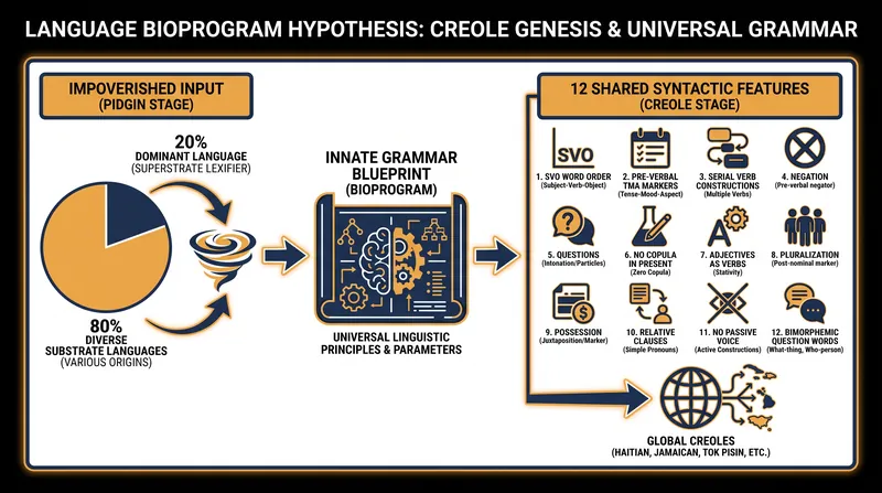 Derek Bickerton's hypothesis argues that children use an innate biological blueprint to build creole grammar.