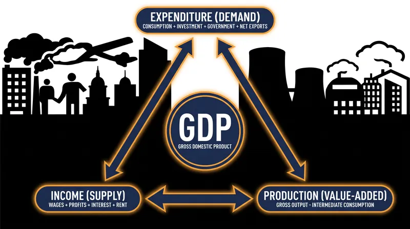 The three theoretical approaches to measuring Gross Domestic Product.