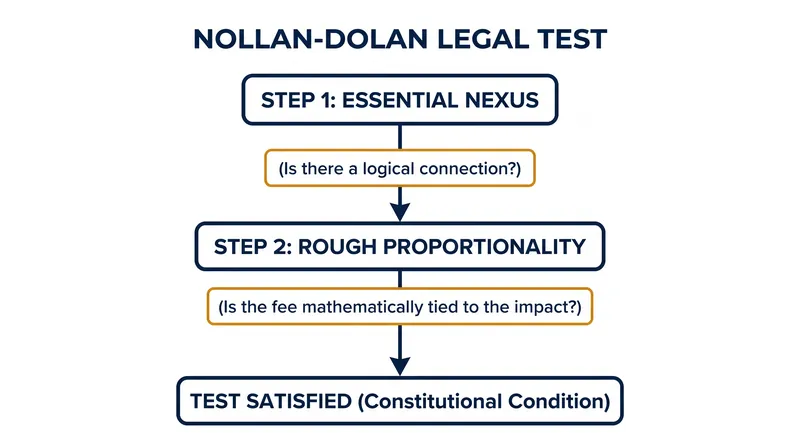 The two-part constitutional test local governments must pass to legally charge impact fees.