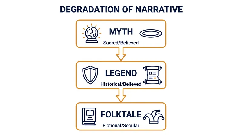 As a culture's belief systems evolve, sacred myths often degrade into secular folktales.