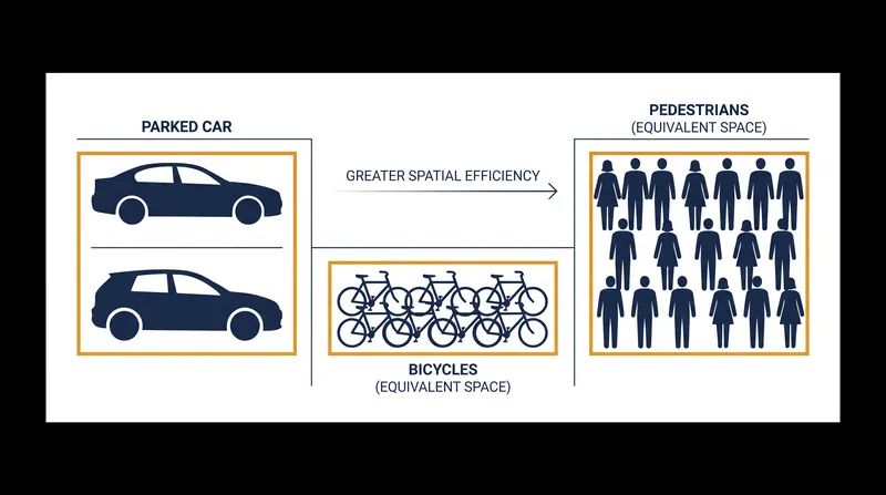 Active transit modes process a significantly higher volume of potential customers per square foot than vehicular parking.