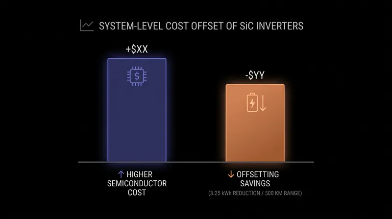 How the higher upfront cost of a silicon carbide chip is offset by battery cell savings.