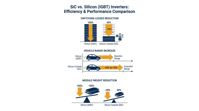 The compounding benefits of wide-bandgap semiconductors in electric vehicle powertrains.