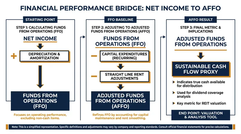 The calculation bridge from standard Net Income to Adjusted Funds From Operations.