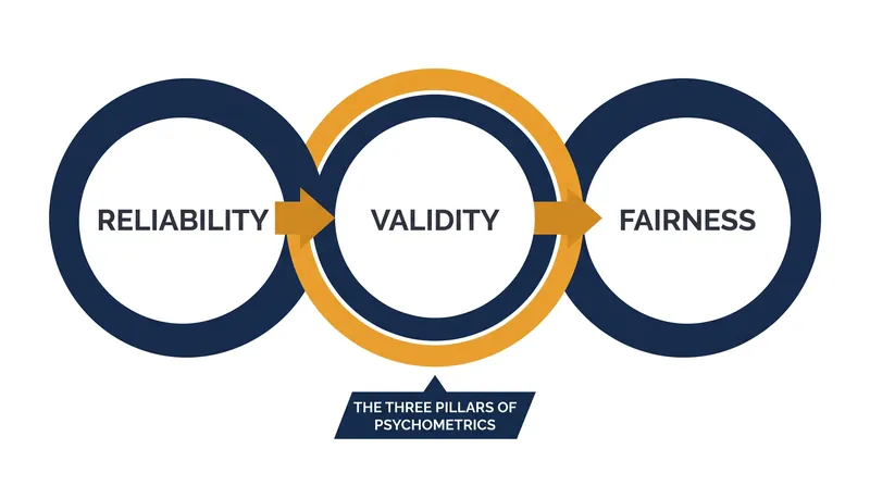 The three core properties required for a standardized test to be scientifically defensible.